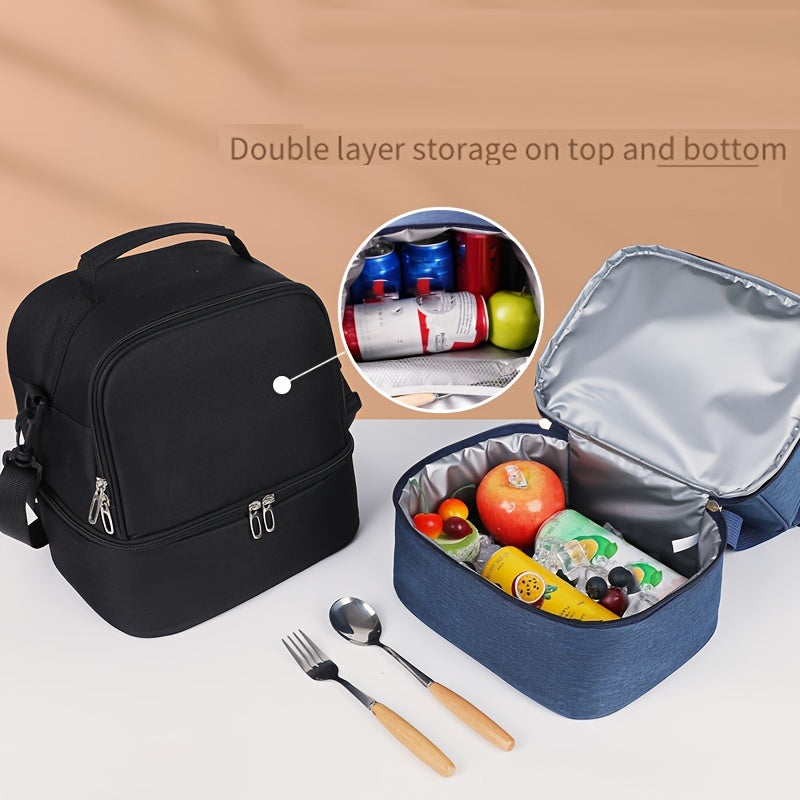 Pure Color Insulation Bag With Zipper Closure, Large Capacity Reusable Picnic Tote Bag, Waterproof & Anti-Dirty, Polyester Lunch Box For Students And Office Workers