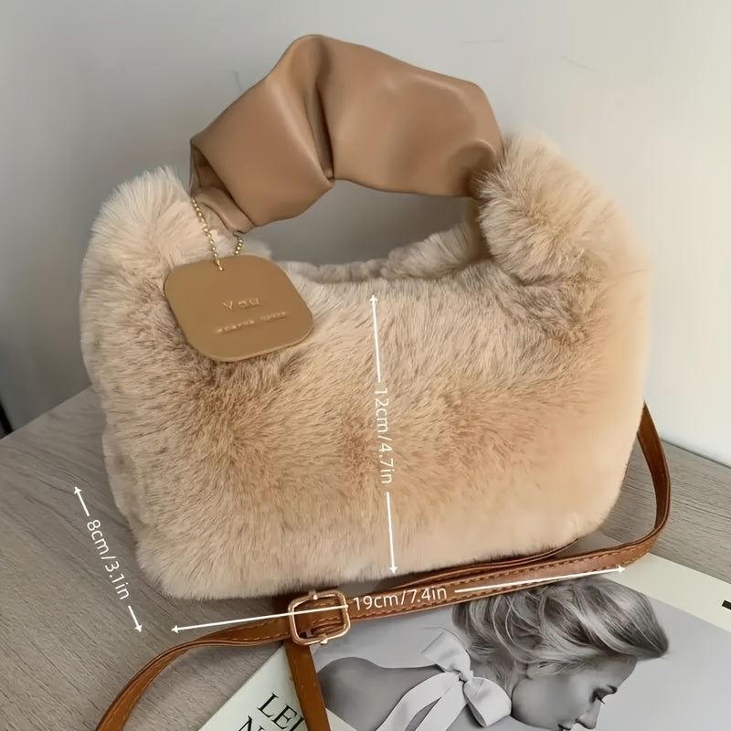 Chic Faux Fur Crossbody Bag for Women - Soft Plush Shoulder Handbag with Zip Closure, Versatile Solid Color, Perfect for Fall & Winter