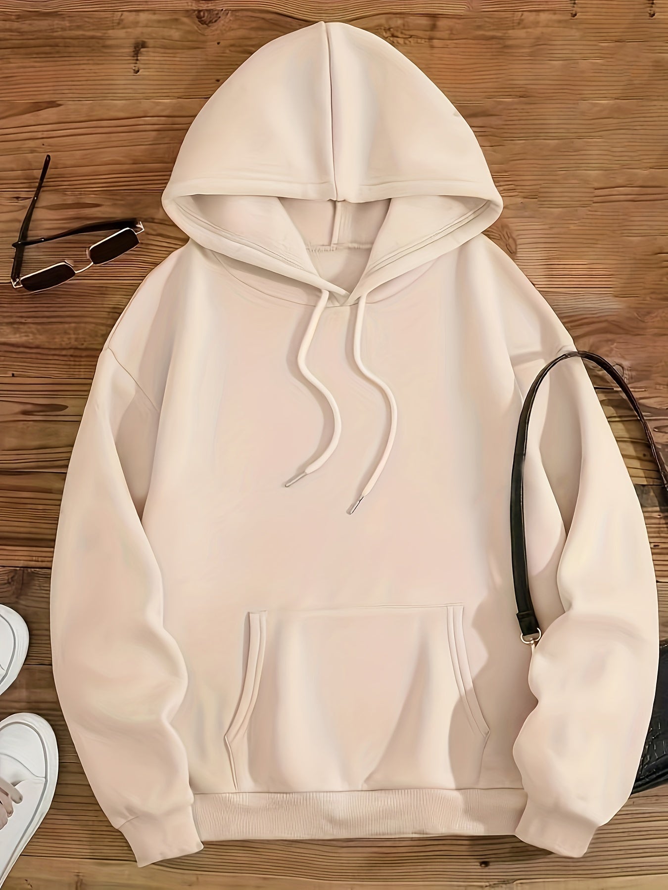 Letter Print Kangaroo Pocket Hoodie, Casual Long Sleeve Drawstring Hoodies Sweatshirt, Women's Clothing