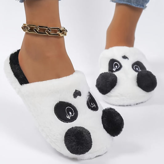 Cute Panda Design Slippers, Casual Slip On Plush Lined Shoes, Comfortable Indoor Home Slippers