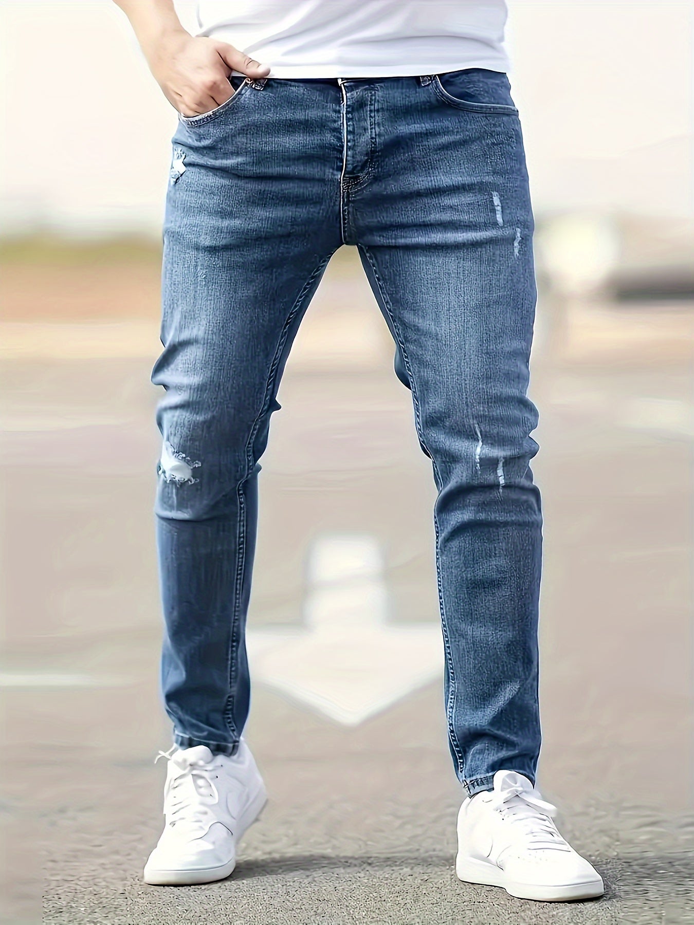 Men's Slim Fit Ripped Jeans, Fashion Comfy Denim Pants For Men, Versatile For All Seasons