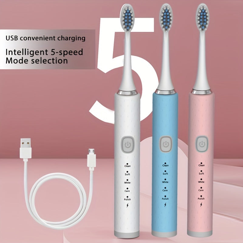 USB Charging Electric Toothbrush with 3 Brush Heads, 500mAh Lithium Battery, Smart 2-Minute Timer, One-Touch Operation, Deep Cleaning for Stain Removal and Oral Care, Ideal Gift for Friends and Family