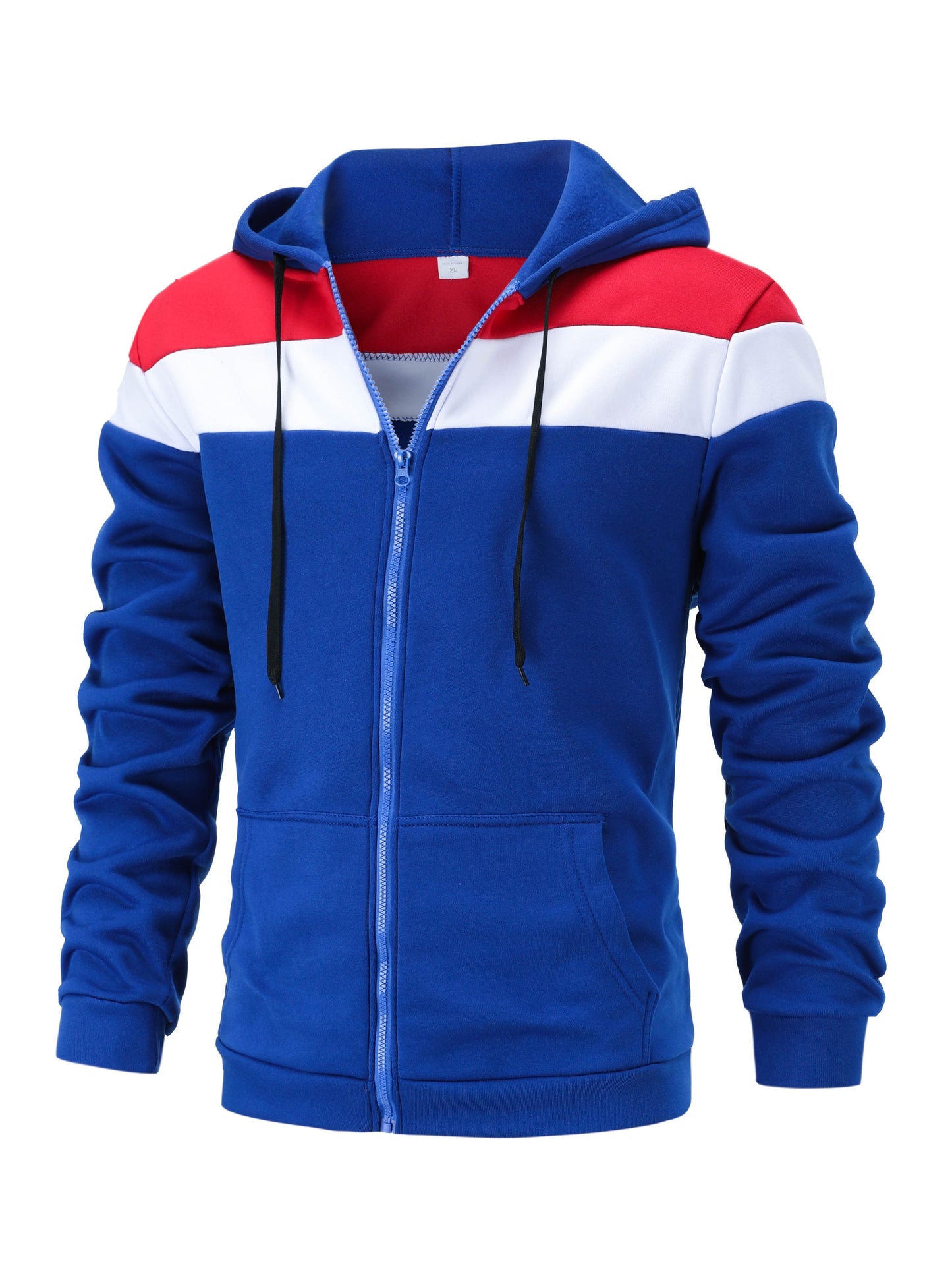 Color Block Men's Hooded Jacket, Casual Long Sleeve Zip Up Hoodie With Drawstring And Pockets, Spring Fall Outdoor Sports