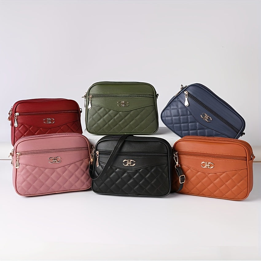 Multi-Color Large Capacity Fashion Quilted Crossbody Shoulder Bag, Versatile Camera Style Small Square Purse For Women