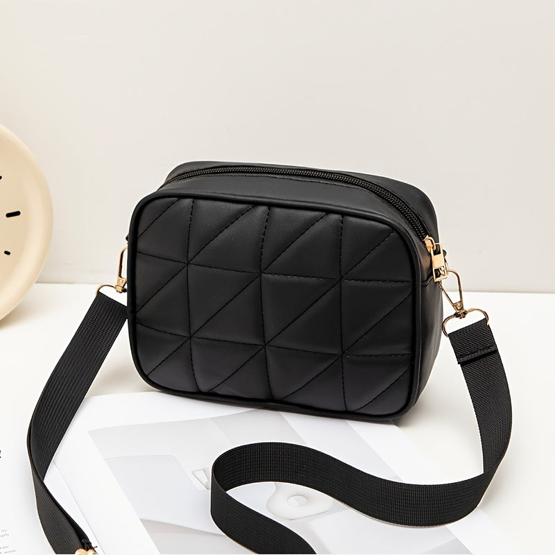 Chic Black Crossbody Bag for Women - Sleek Faux Leather, Quilted Design with Adjustable Strap, Zip Closure