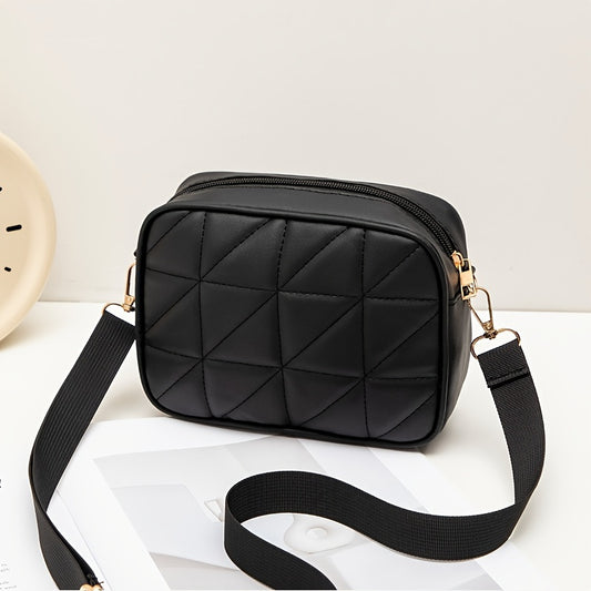 Chic Black Crossbody Bag for Women - Sleek Faux Leather, Quilted Design with Adjustable Strap, Zip Closure