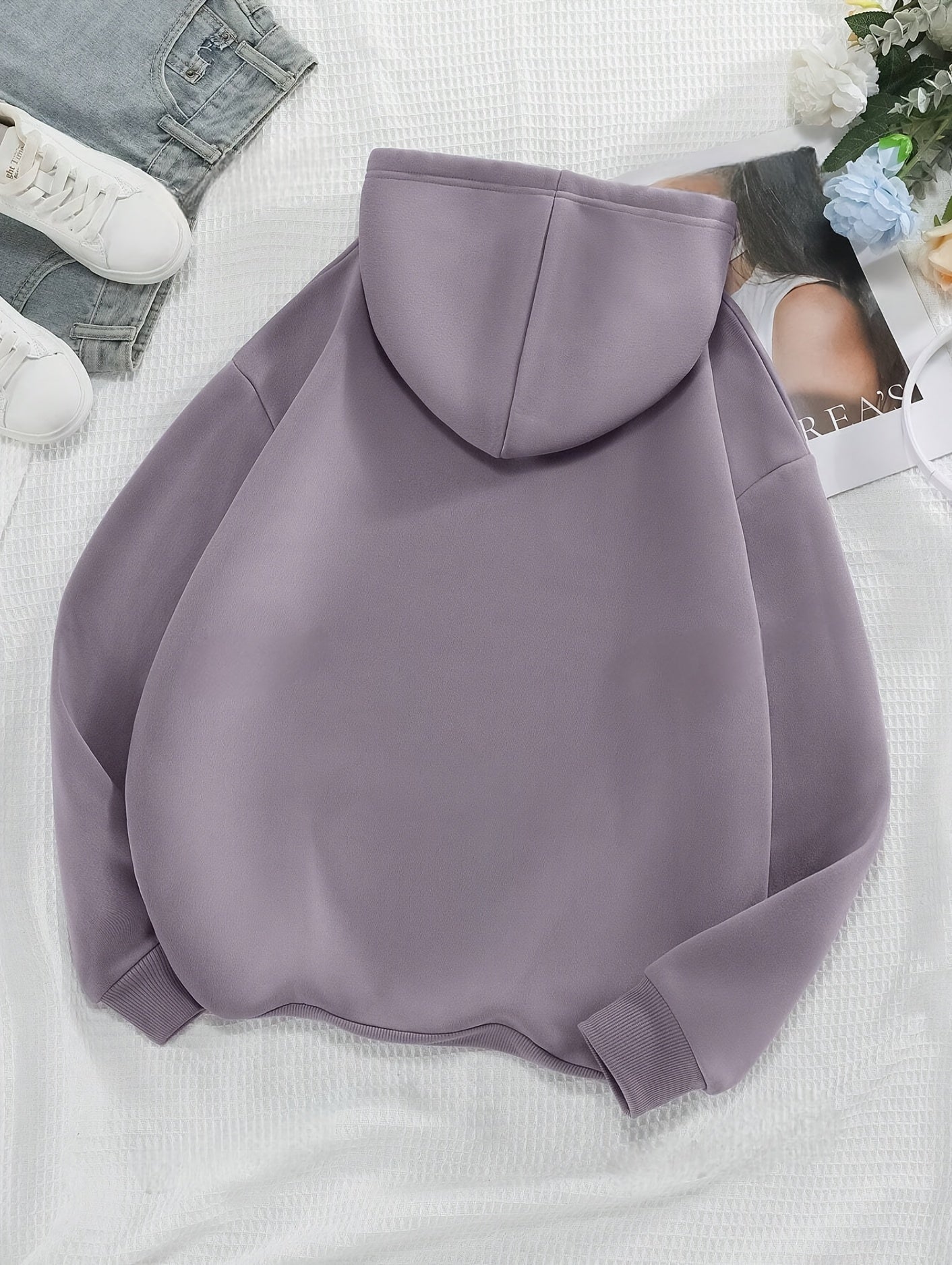 Letter Print Kangaroo Pocket Hoodie, Casual Drop Shoulder Long Sleeve Drawstring Hoodies Sweatshirt, Women's Clothing