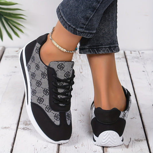 Women's Casual Lace-Up Sneakers, Lightweight Fashion Footwear for Daily Hiking, Versatile for Yoga Pants, Shorts, Breathable Fabric Upper, Rubber Sole, Low-Top, Autumn Collection