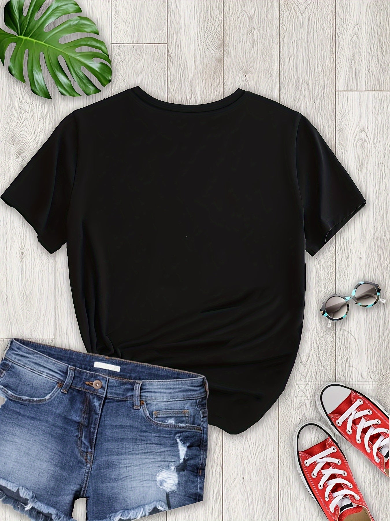 Letter & Bear Print Crew Neck T-Shirt, Casual Short Sleeve T-Shirt For Spring & Summer, Women's Clothing