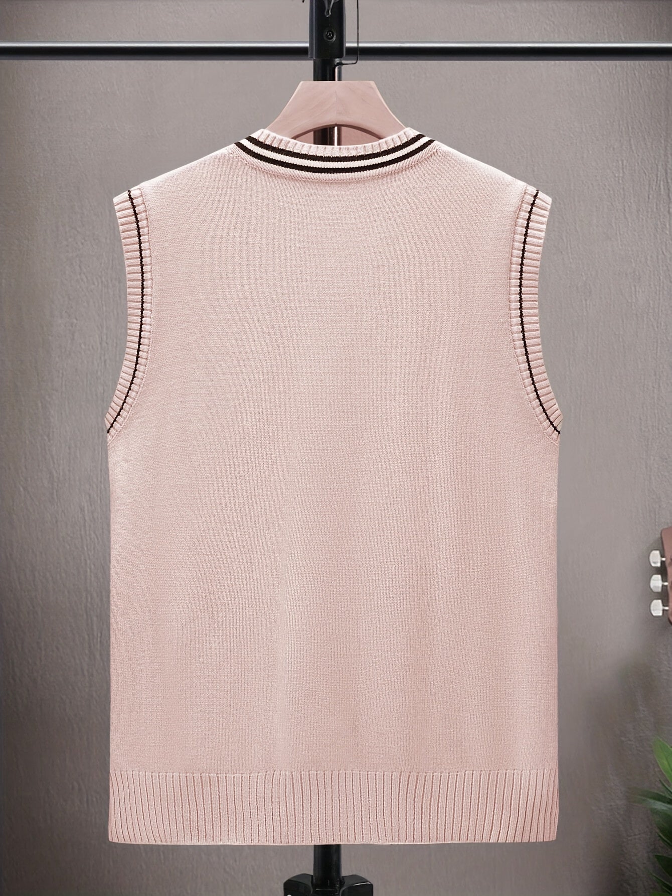 Men's Color Block Striped Knitted Sleeveless Sweater, Casual V Neck High Stretch Vest For Spring Fall Outdoor Activities
