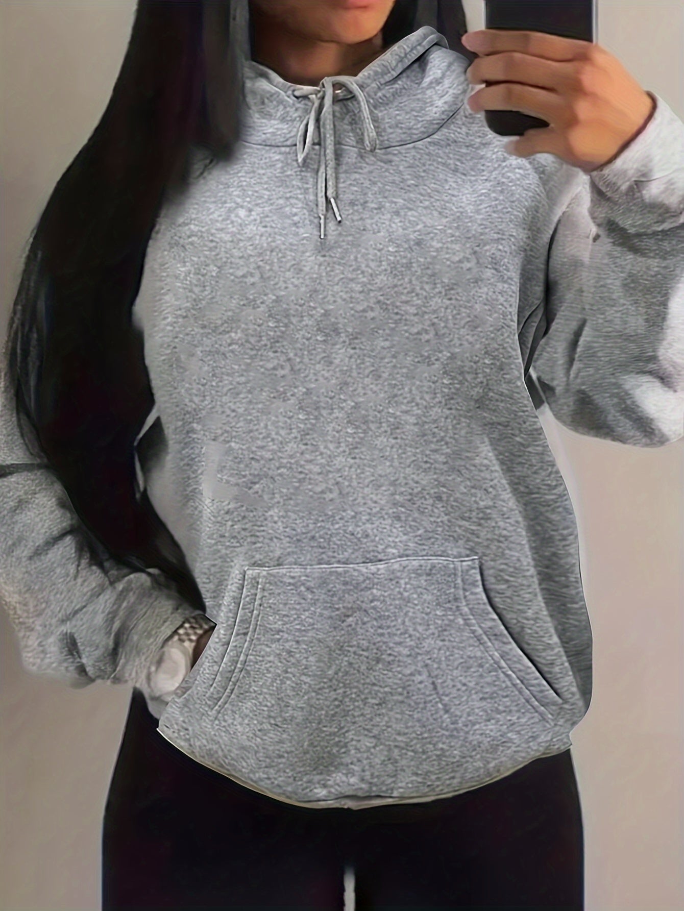 Women's Basic Solid Color Hoodie With Drawstring And Kangaroo Pocket, Plush Lined Warm Pullover - Casual Sportswear