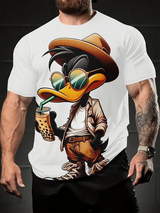 Cartoon Character Graphic T-Shirt | 100% Polyester | Men's Crew Neck Sports Tee | 3D Print Short-Sleeve | Slight Stretch Fabric | Casual Summer Knit Top | Regular Fit Adult Shirt