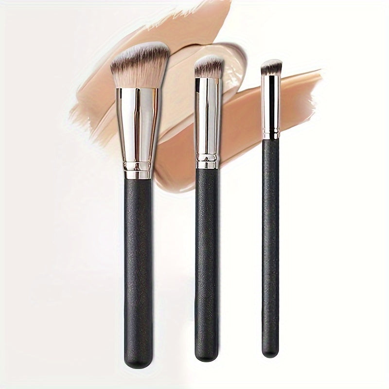 3-Piece Makeup Brush Set, Soft Bristle Foundation & Concealer Brushes, Cosmetic Tools For Quick Application & Blending