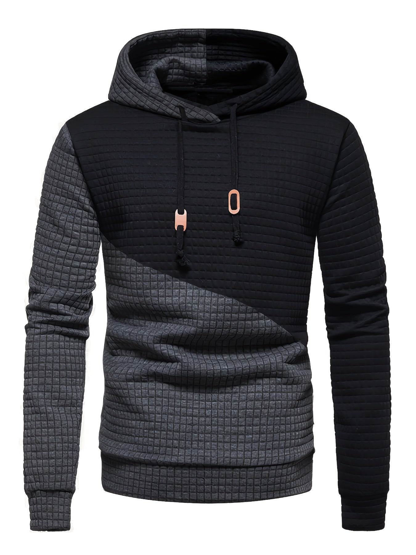 Men's Stylish Plaid Pattern Hoodie, Casual Slightly Stretch Breathable Long Sleeve Hooded Sweatshirt For Outdoor Activities