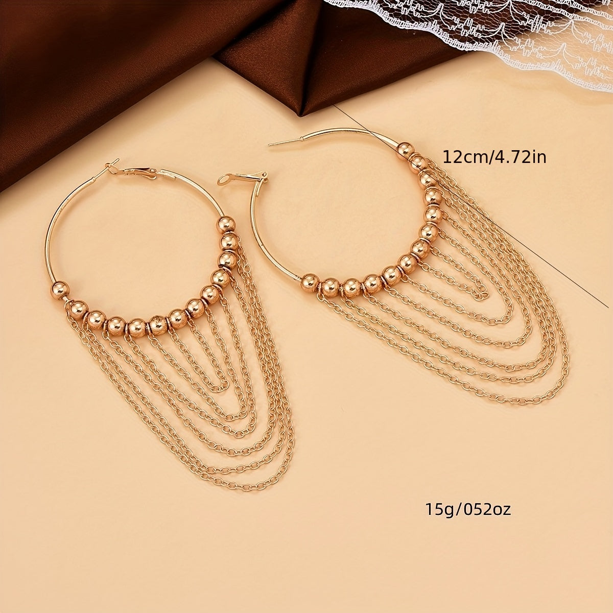 Golden Circle Tassel Hoop Dangle Earrings 18K Gold Plated Ornaments