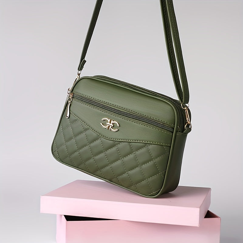 Elegant Quilted Crossbody Shoulder Bag For Women, Casual Solid Color Handbag, With Adjustable Strap