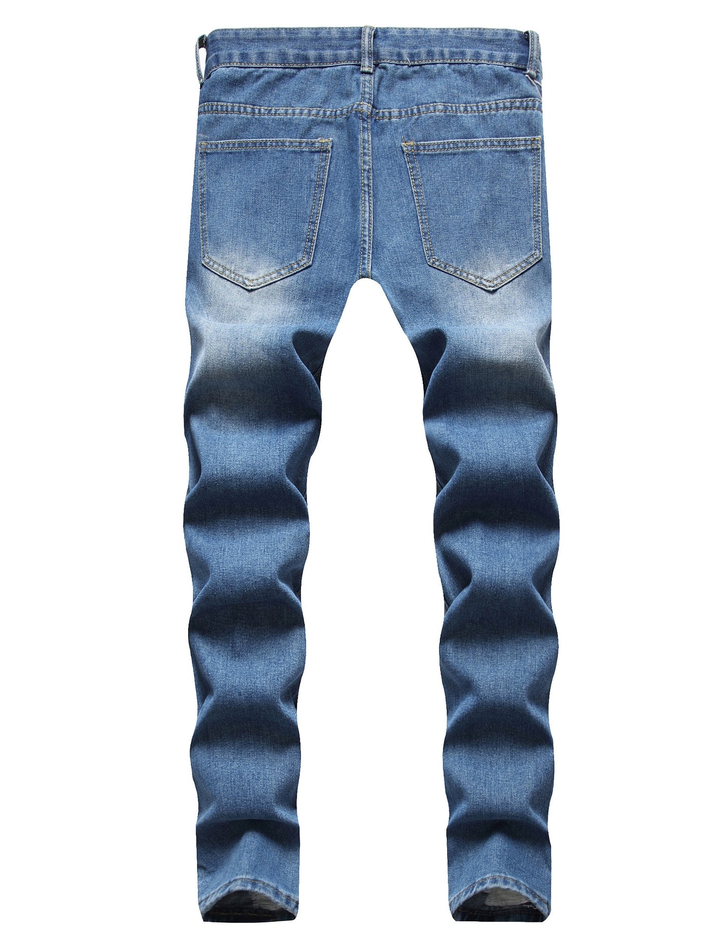 Men's Casual Skinny Fit Jeans, Ripped & Patchwork Embroidered Design, Men's Versatile Street Style Denim Pants For All Seasons
