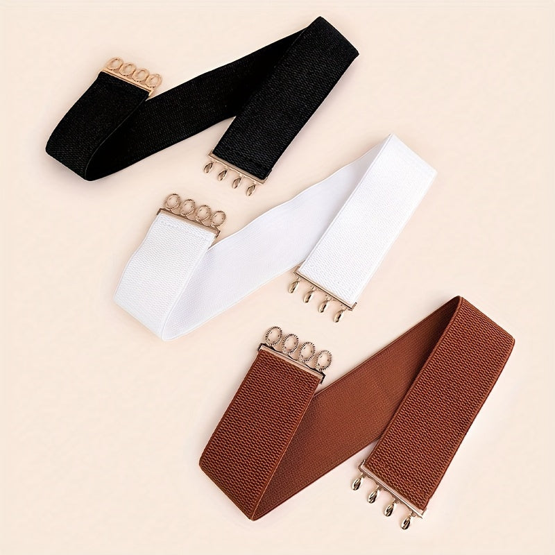 3pcs/set Trendy Wide Belts Simple Solid Color Elastic Girdles Classic Coat Dress Belts For Women