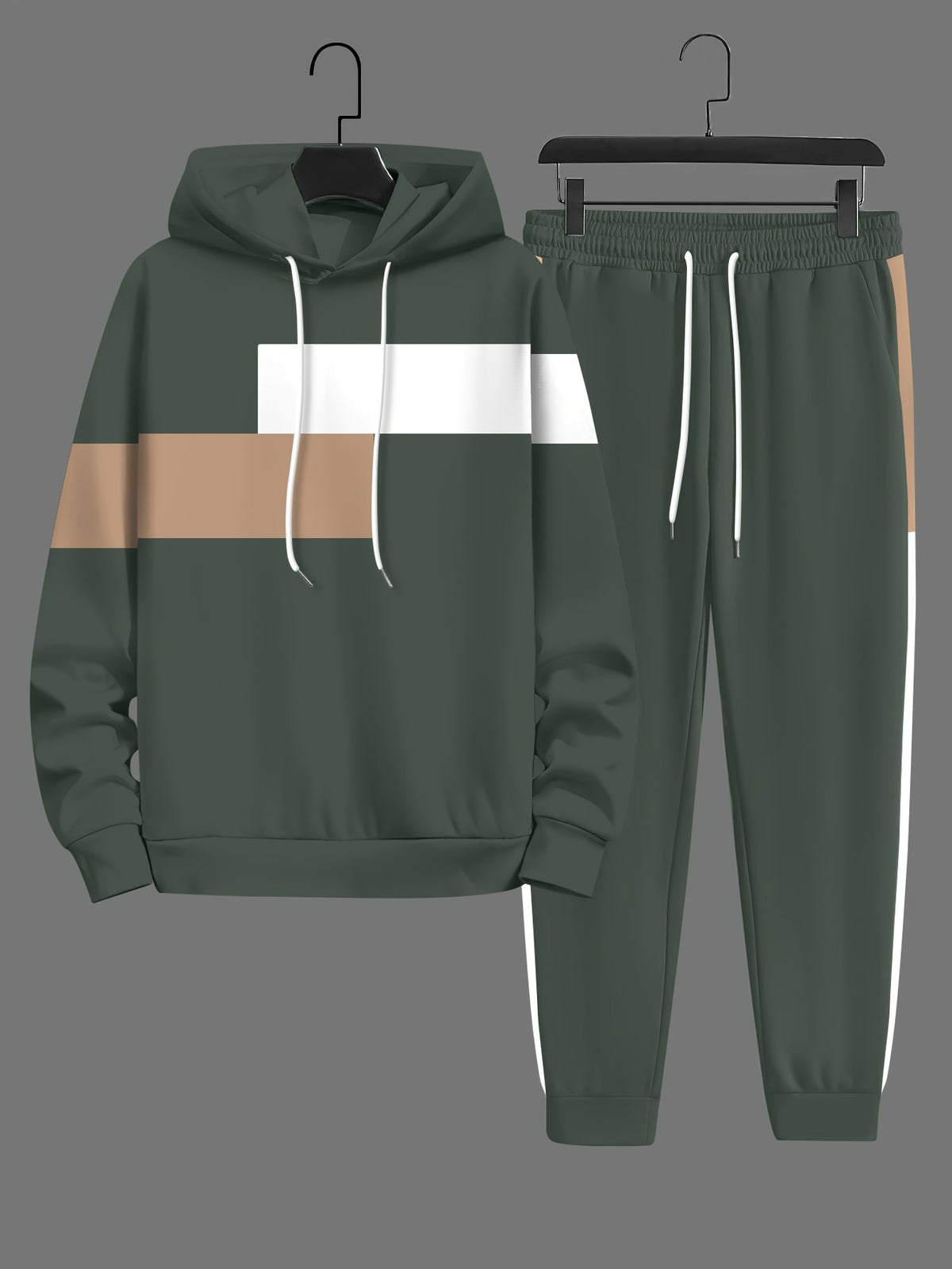 2-piece Color Block Men's Casual Tracksuit Set, Casual Long Sleeve Drawstring Hoodie And Jogging Pants Set For Gym Workout Running, Spring And Autumn