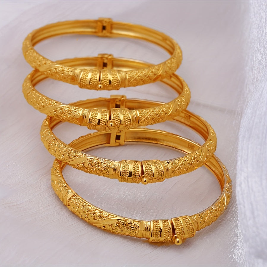 1pc Golden Bangle Bracelets, Luxury Open Cuff Design, Dubai & Ethiopian Style Bridal Jewelry For Women, Exquisite Detailing