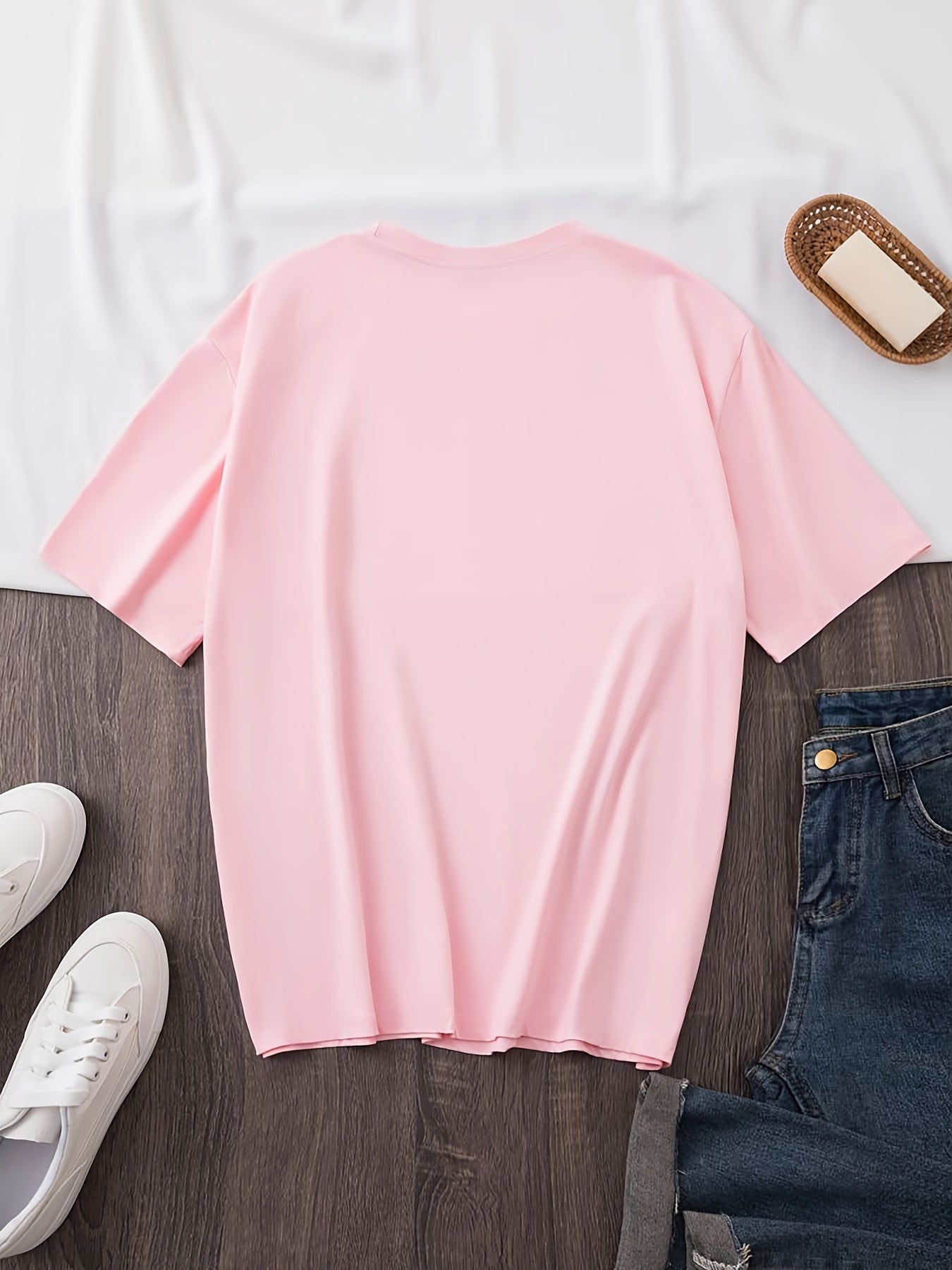 Lip Print Crew Neck T-shirt, Short Sleeve Casual Top For Summer & Spring, Women's Clothing