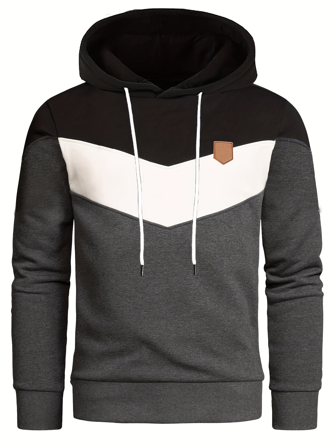 Men's Color-blocking Long-sleeved Hoodie With Kangaroo Pocket, Casual And Versatile Fashion Drawstring Warm Hooded Sweatshirt