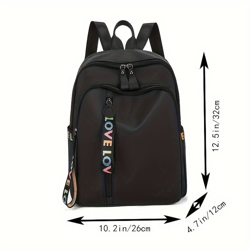 Nylon Casual Daypack with Alphabet Accents, Zip Closure, Machine Washable, Adjustable Shoulder Strap, Lightweight Design, Durable Polyester-Lined Interior for Daily Outings