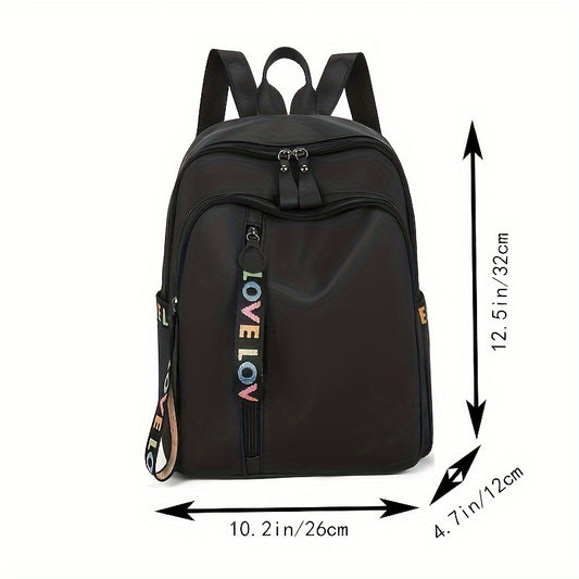 Nylon Casual Daypack with Alphabet Accents, Zip Closure, Machine Washable, Adjustable Shoulder Strap, Lightweight Design, Durable Polyester-Lined Interior for Daily Outings