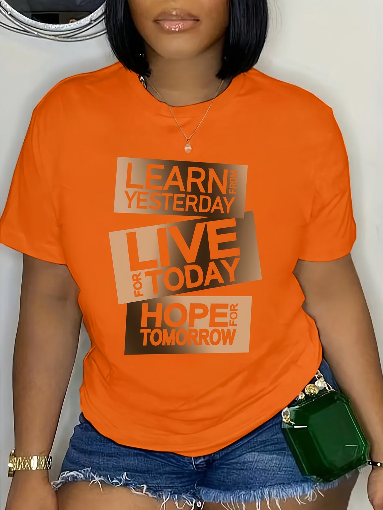 Letter Print T-shirt, Short Sleeve Crew Neck Casual Top For Summer & Spring, Women's Clothing