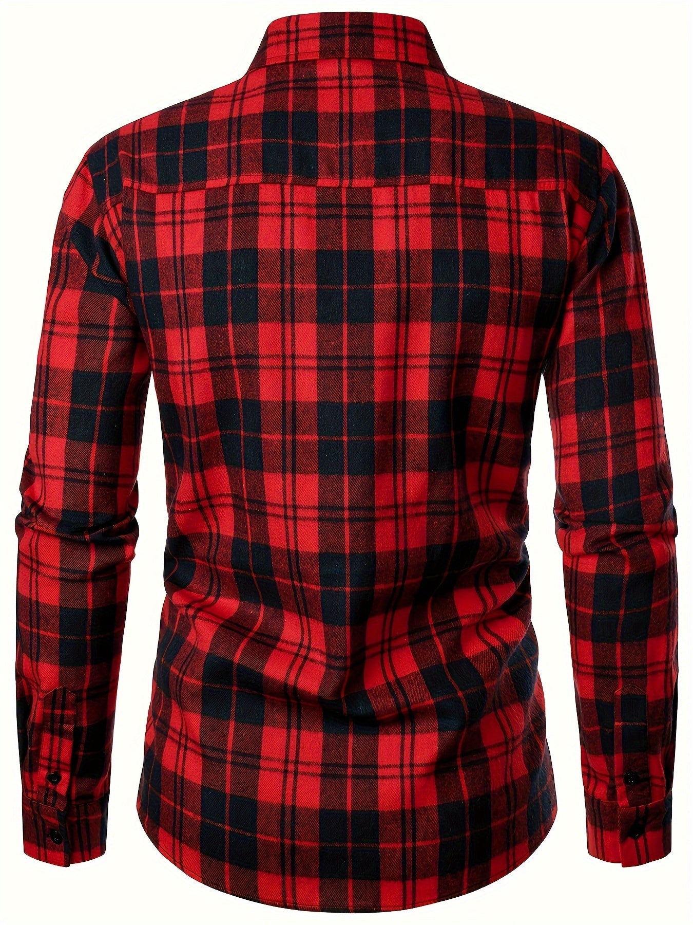 Plaid Pattern Suit Shirt With Flap Pockets For Men, Long Sleeve Button Up Lapel Shirt For Spring & Fall, Male's Classic Fashion For Casual Outings