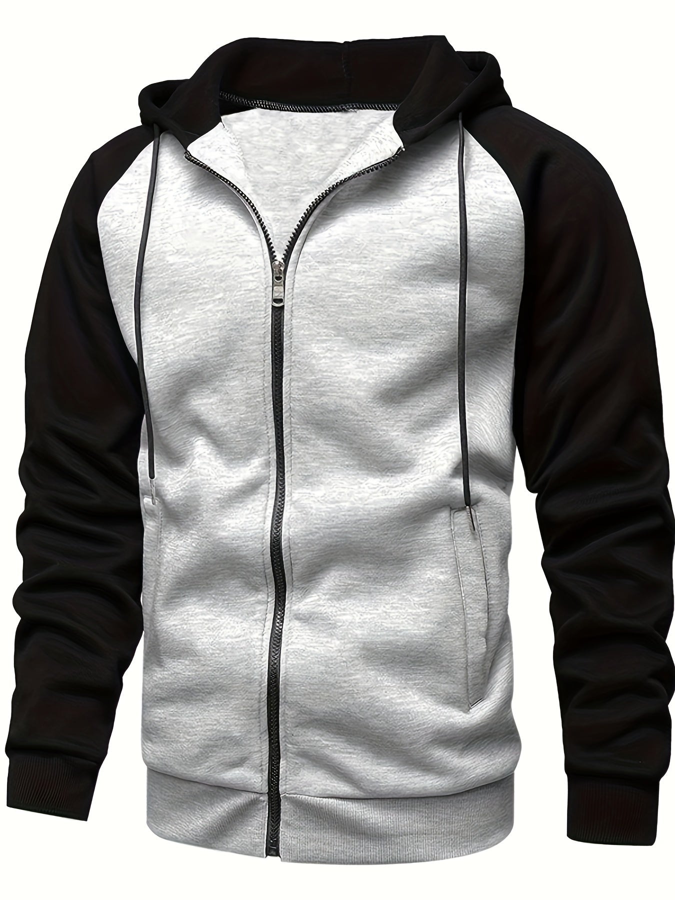 Men's Casual Zip-Up Hoodie with Color Block Design - Long Sleeve, Polyester Blend, Machine Washable, Perfect for Fall/Winter Outdoor Activities