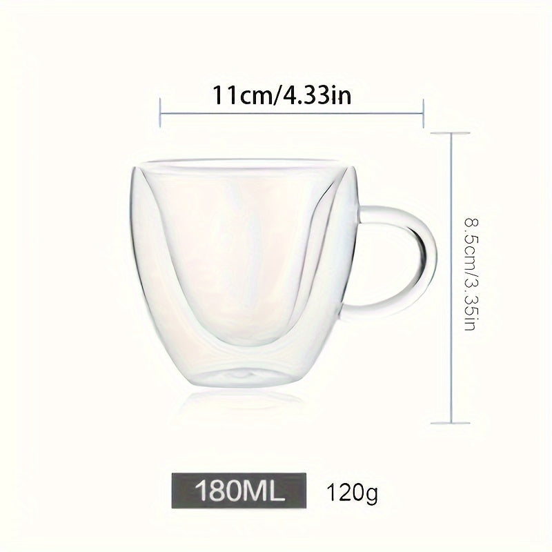 Charming 180ml Heart-Shaped Glass Mug - Double-Walled, Insulated for Hot & Cold Drinks, Perfect for Coffee, Tea, Whiskey - Ideal Valentine's Day, Wedding, Anniversary Gift