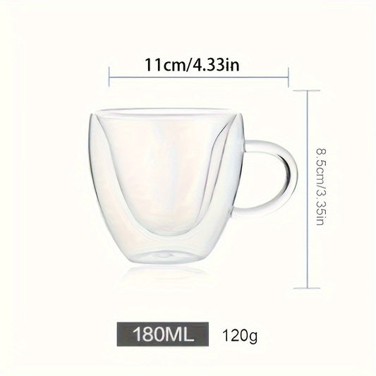 Charming 180ml Heart-Shaped Glass Mug - Double-Walled, Insulated for Hot & Cold Drinks, Perfect for Coffee, Tea, Whiskey - Ideal Valentine's Day, Wedding, Anniversary Gift