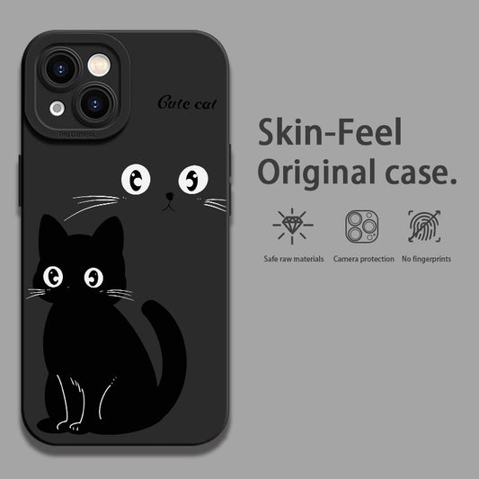 Black cute cat for iPhone 16 Pro Max/15/14 PLUS/13/12/11 phone case, shock-absorbing, anti-slip, lightweight, new fashion trend design, Men's and Women's protective high-quality Air Cushion protective case soft shell