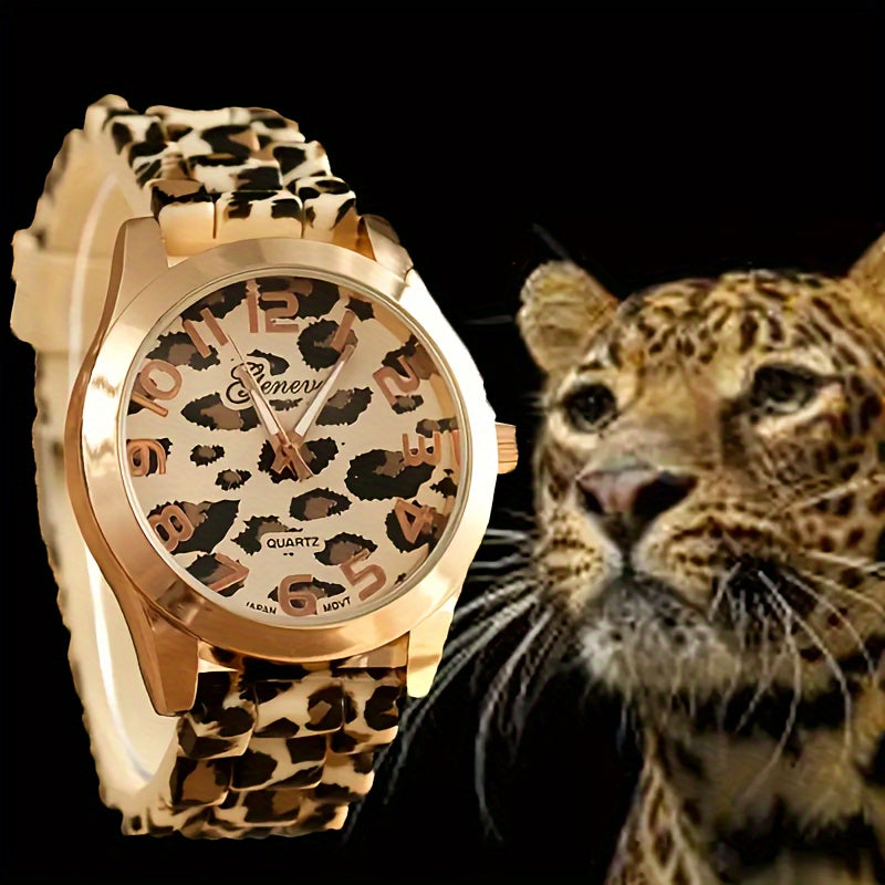 Funky Leopard Print Quartz Watch for Men & Women - Alloy Case, Silicone Band