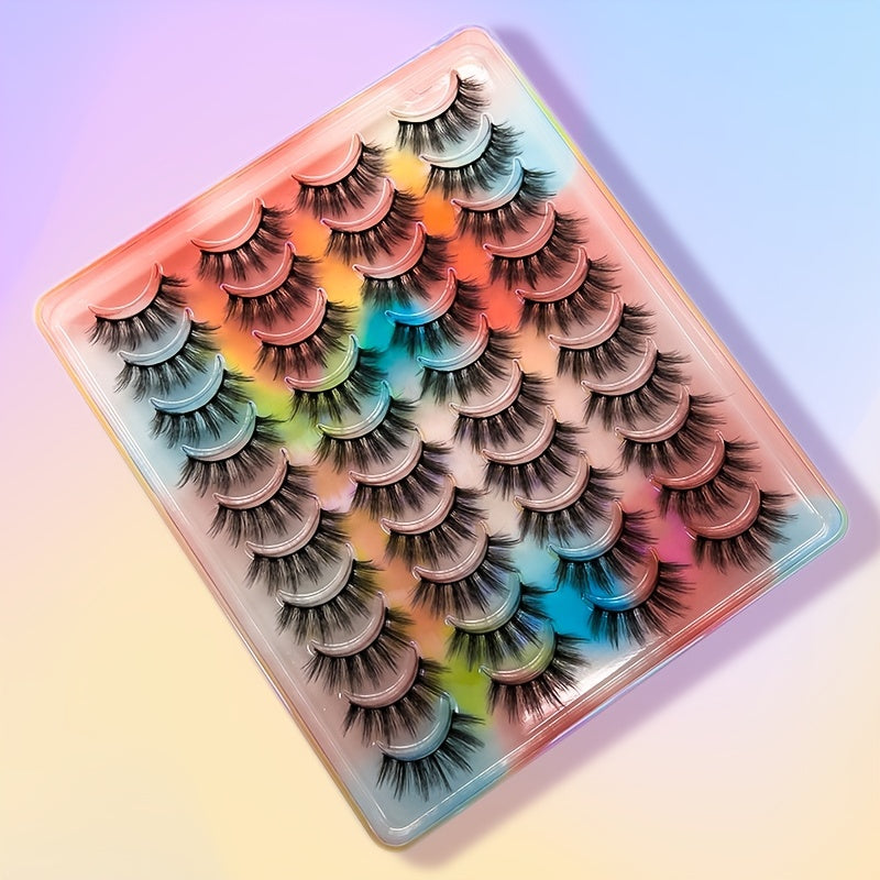 20 pairs Handmade Fluffy Wispy Cat Eye Faux Mink Lashes - Natural Look Volume Long Thick Fake Eyelashes Pack