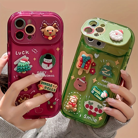 Cute Cartoon Christmas Elk Makeup Mirror Phone Case Compatible with Iphone 16 15 14 13 12 11 Pro Max Santa Claus Tree Soft Shockproof Cover