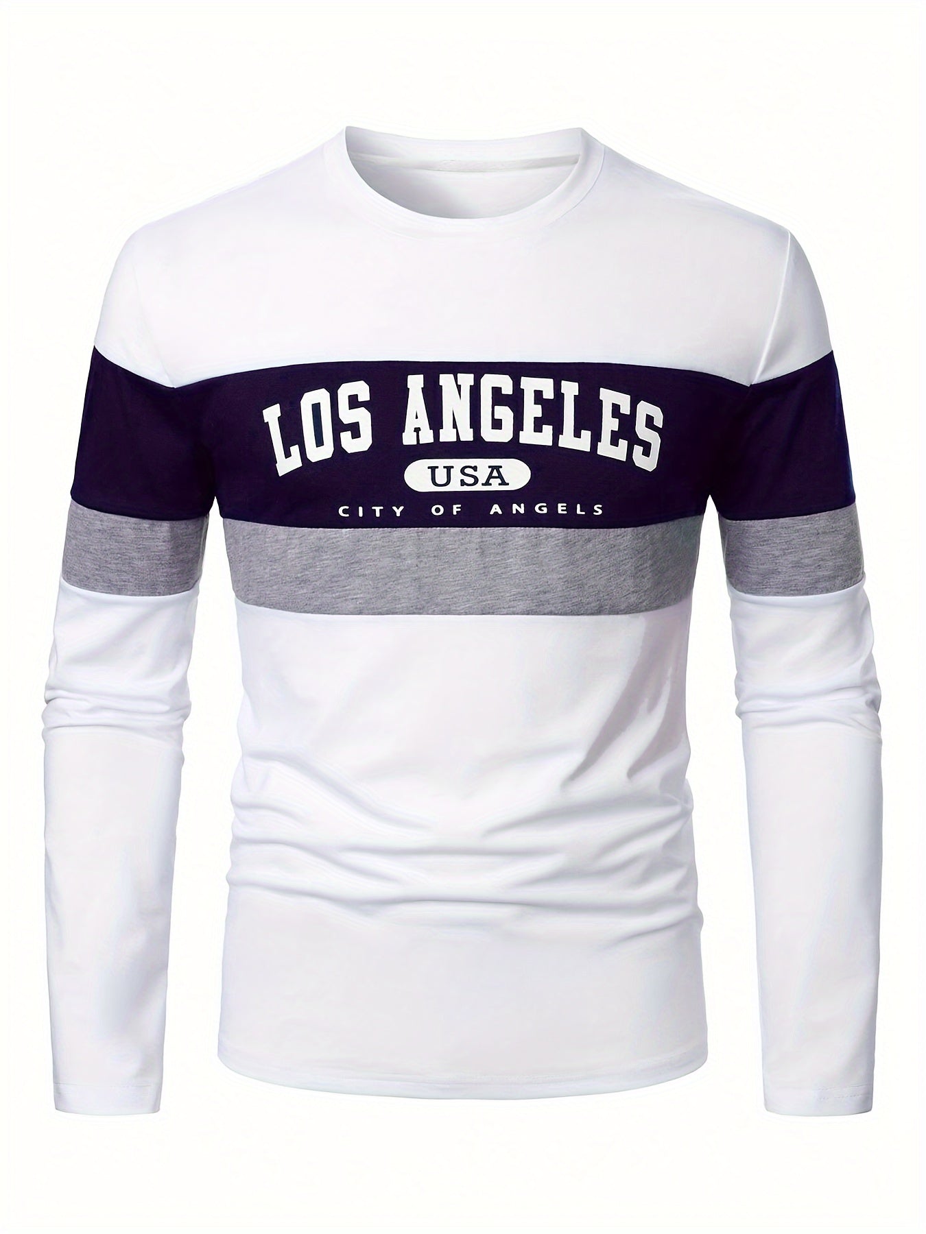 Men's LOS ANGELES Print Tee, Long Sleeve, Relaxed Fit, Perfect For Spring And Fall