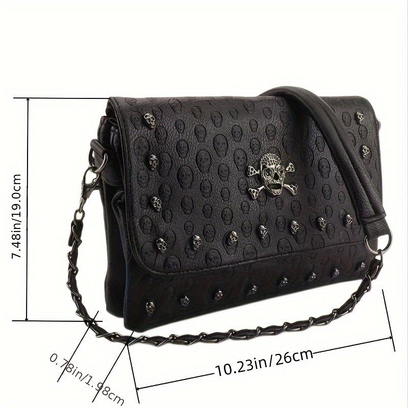 Gothic Ghost Head Metal Chain Crossbody Bag, PVC Textured Bag, Personality Fashion Shoulder Bag