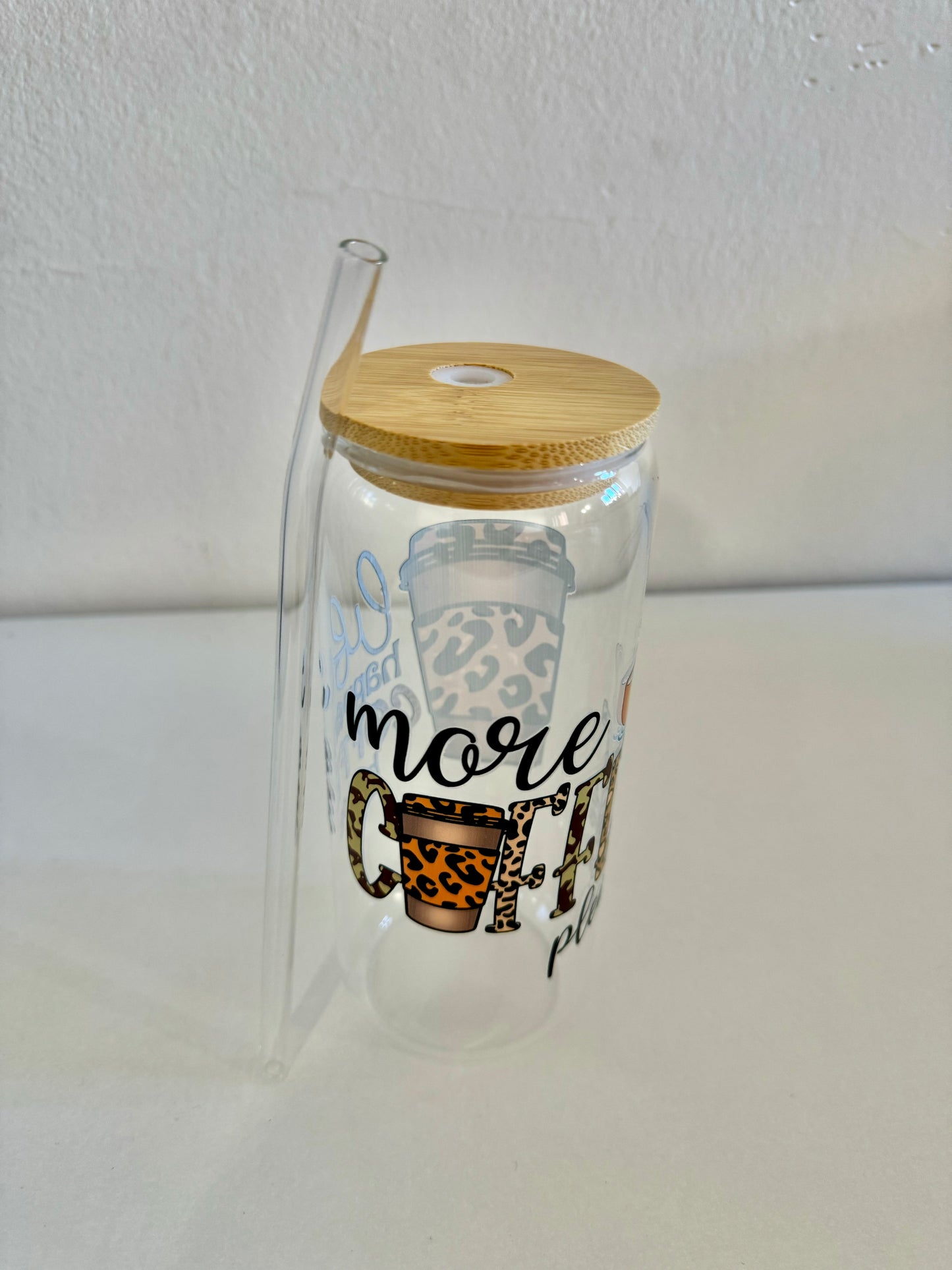 1pc customised glass tumbler cup with bamboo lid and straw