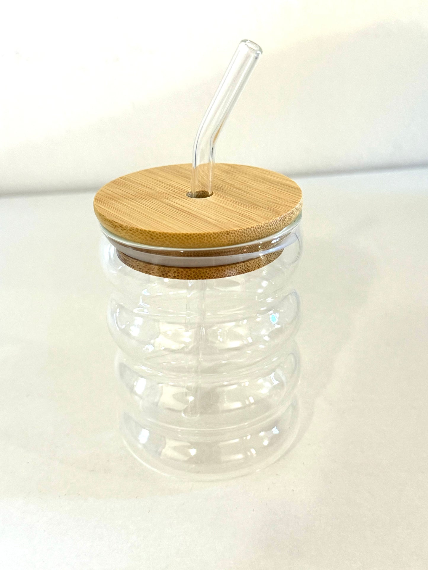 1pc glass tumbler cup with bamboo lid and straw