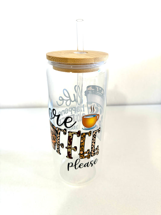 1pc customised glass tumbler cup with bamboo lid and straw