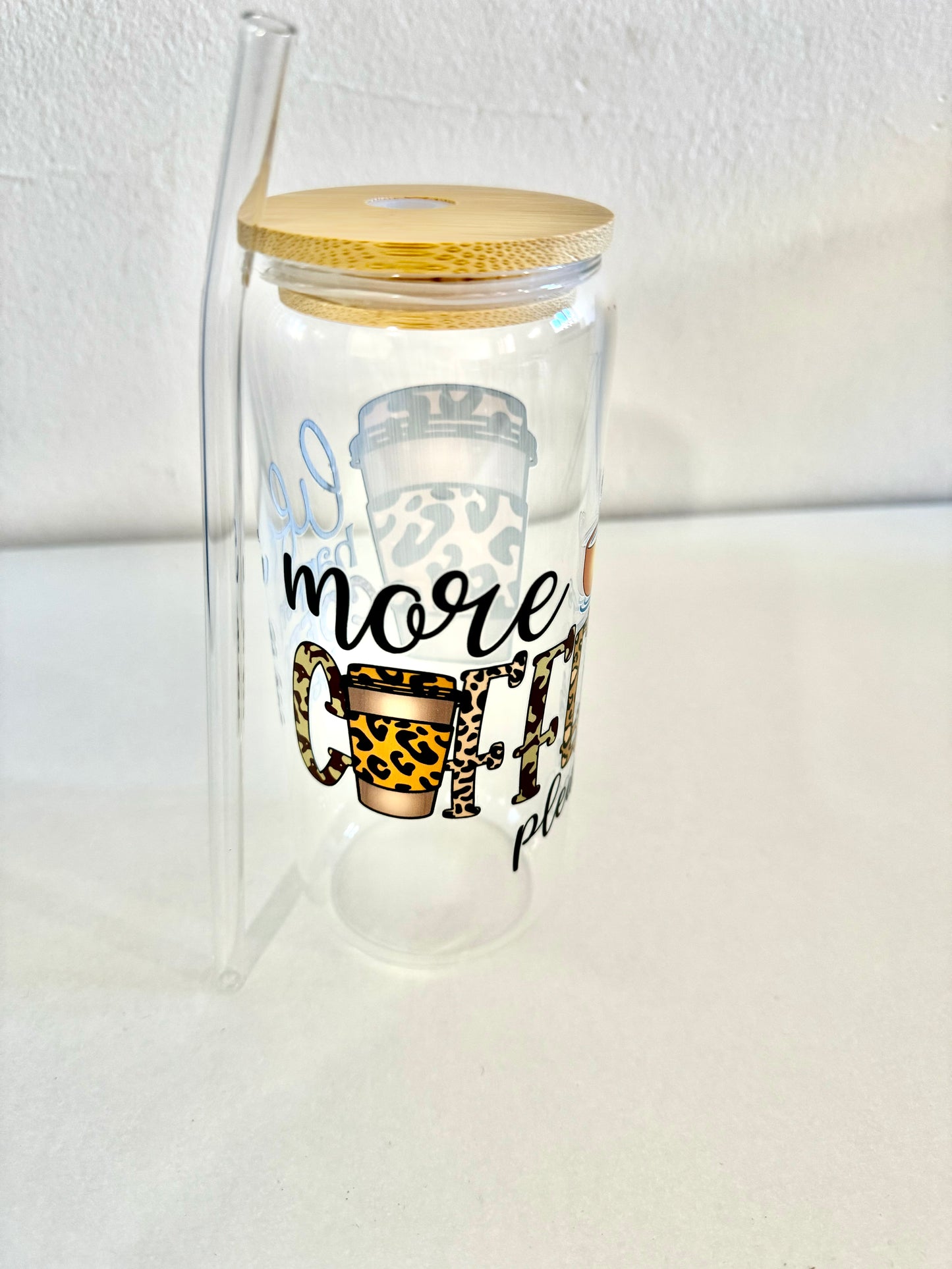 1pc customised glass tumbler cup with bamboo lid and straw