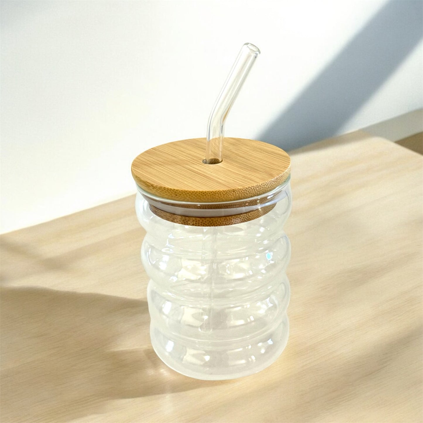 1pc glass tumbler cup with bamboo lid and straw