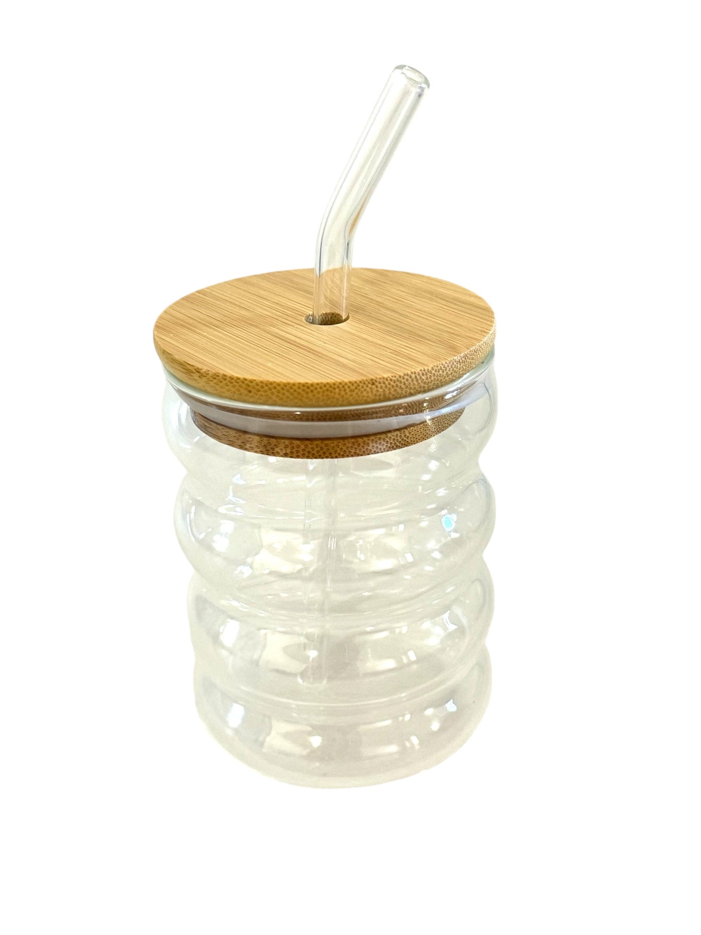 1pc glass tumbler cup with bamboo lid and straw