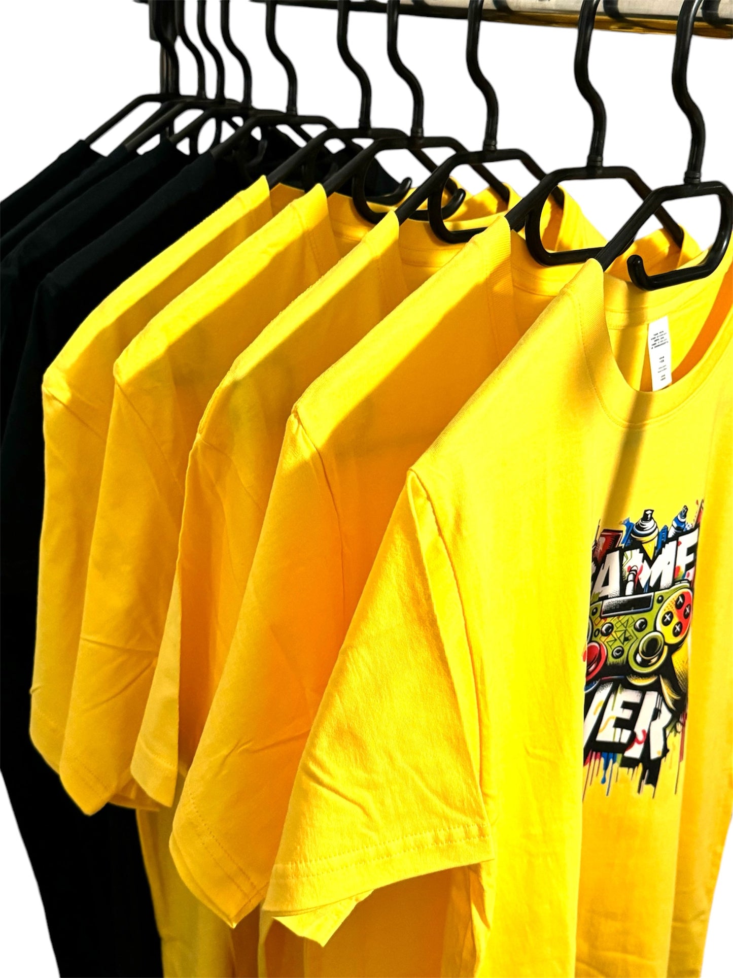 100%cotton customised men short sleeves t shirt with game over logo,thick cotton bright yellow colour summer outfit