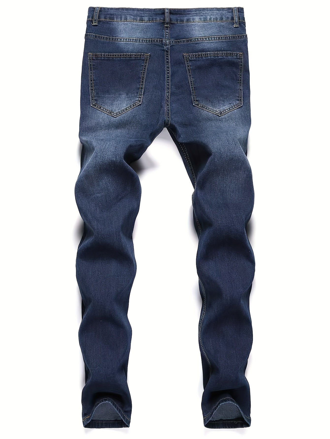 Men's Slim-Fit Stretch Denim Jeans with Distressed Ripped Detail - Versatile Blue, All-Season Wear