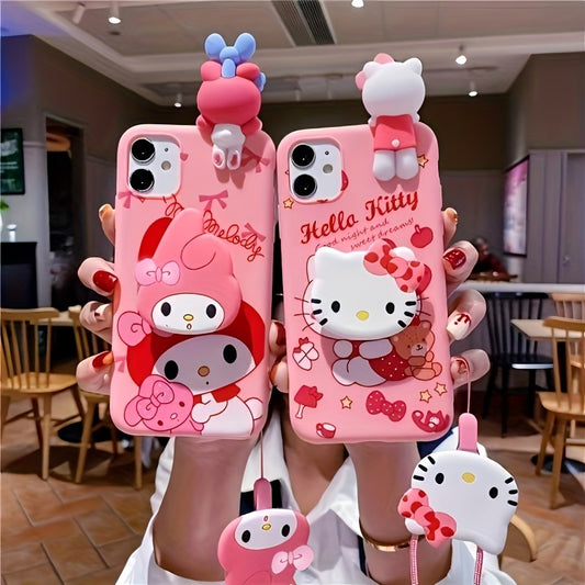 Authorized Sanrio [Authorized] Sanrio Cartoon Mobile Phone Case with Stand Surplus for Iphone 15/14/13/12/11/XS/XR/X Plus Pro Max Mini Mobile Phone Case TPU Soft Shell Cartoon Cute Simple Trend Fashion Creative All-Inclusive