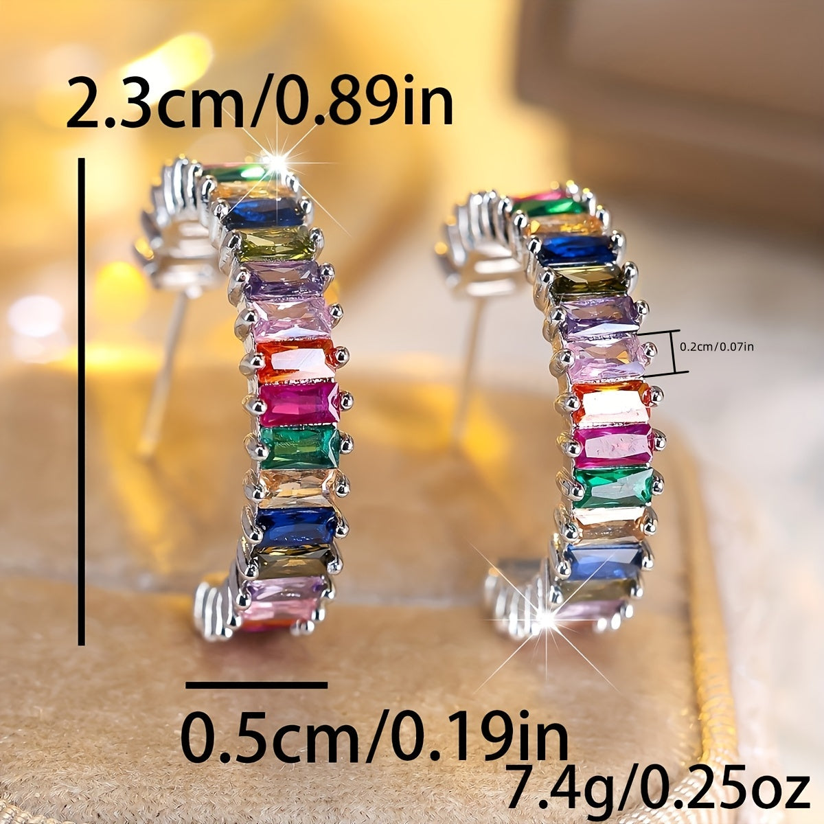 Colorful Cuboid Shiny zirconia Decor Hoop Earrings Elegant Luxury Style Copper Jewelry Delicate Female Gift Daily Casual