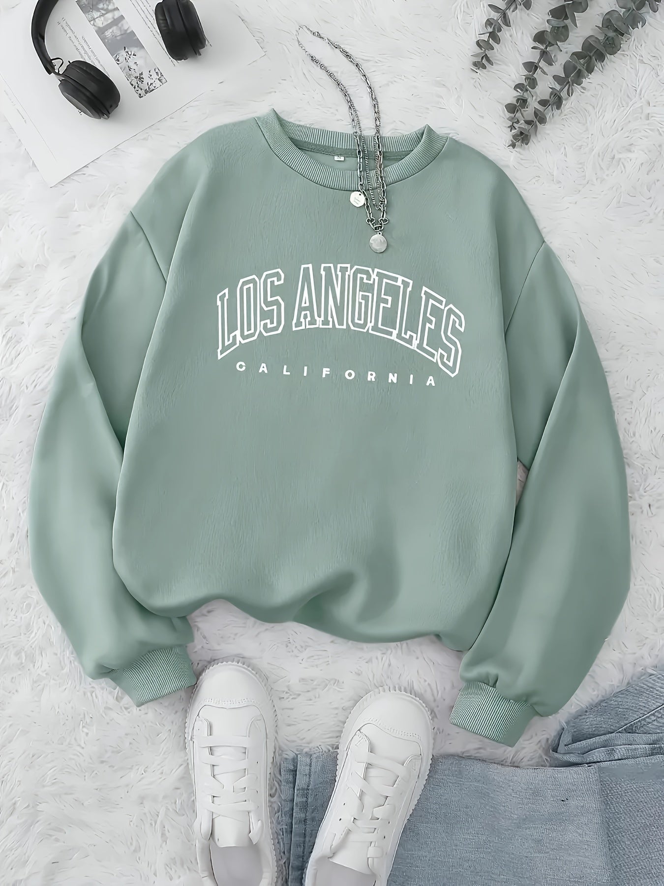 Letter Print Pullover Sweatshirt, Casual Long Sleeve Crew Neck Sweatshirt For Fall & Winter, Women's Clothing